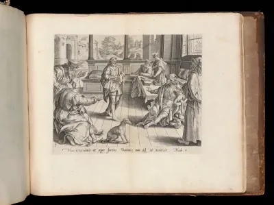 The King Summoning the Servant, from The Parable of the Unmerciful Servant, bound in "Thesaurus Sacrarum historiarum Veteris et Novi Testamenti"