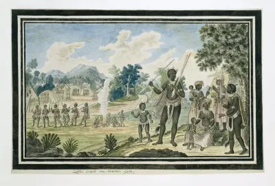 The kraal of “Captain” Coba (or Kobé), a chief of the Gqunukhwebe