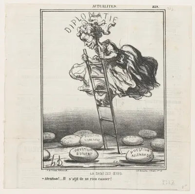 The lady of the eggs: Watch out! It's important not to break any of them!, from 'News of the day,' published in "Le Charivari"