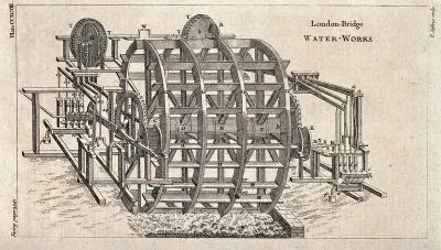 The large waterwheel at the waterworks on London Bridge