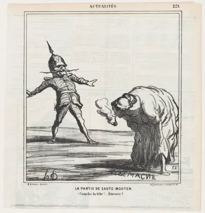 The leapfrog game: Bend your head down! Again!, from 'News of the day,' published in "Le Charivari"