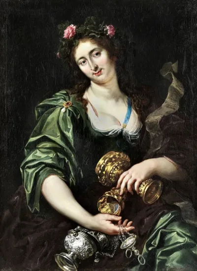 The Libyan sibyl as a courtly lady with decorative silverware and gold pieces