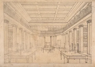 The London Institution: the interior of the library