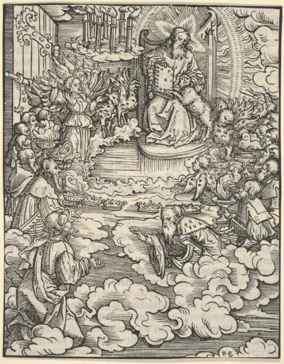 The Lord on the Throne Surrounded by Four Evangelists, plate 2 from "The Apocalypse"