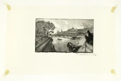 The Louvre, Viewed from the Pont-Neuf, plate thirteen from Le Long de la Seine et des Boulevards