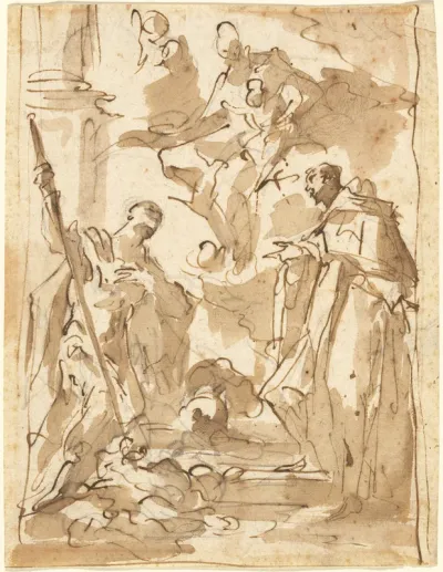 The Madonna and Child in Glory with Saint Theodore and a Monastic Saint