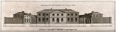 The Magdalen Hospital, St George's Fields, Southwark, with a scale beneath