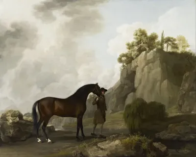 The Marquess of Rockingham's Arabian Stallion (led by a Groom at Creswell Crags)