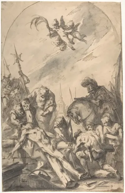 The Martyrdom of Saint Andrew (recto); Back of a Woman Wearing a Long Dress with a Ruff (verso)