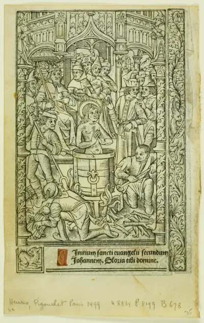 The Martyrdom of Saint John the Evangelist (recto), and December Calendar (verso), from Book of Hours
