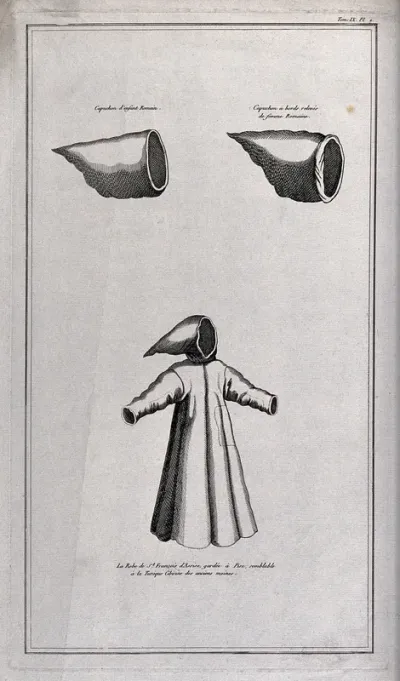 The monastic habit of Saint Francis of Assisi compared two hoods worn by Roman women and children