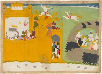 The Monkey Leader Angada Steals Ravana's Crown from His Fortress: Folio from the Siege of Lanka series
