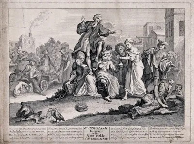 The Moorfields congregation with George Whitefield, representing religious mania