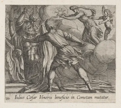 The Murder of Julius Caesar (Iulius Caesar Veneris beneficio in Cometam mutatur), plate 150 from Ovid's "Metamorphoses"