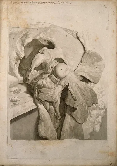 The muscles of the left hip and thigh dissected away to expose the bones of the hip and the head of the femur