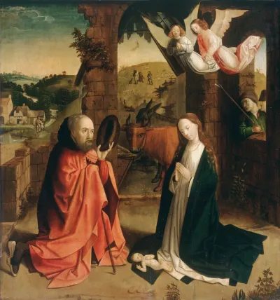 The Nativity with the Annunciation to the Shepherds in a Landscape
