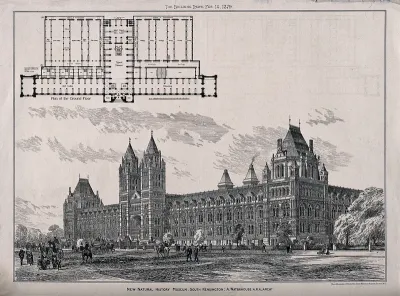 The Natural History Museum, South Kensington: plan, above, and the street elevation, below