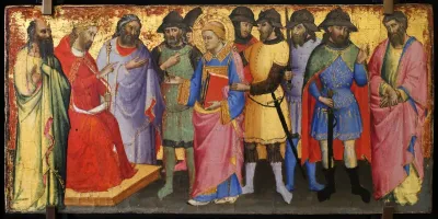 The new emperor Decius asking Saint Lawrence after the treasures of Saint Philipp, giving him three day to find it