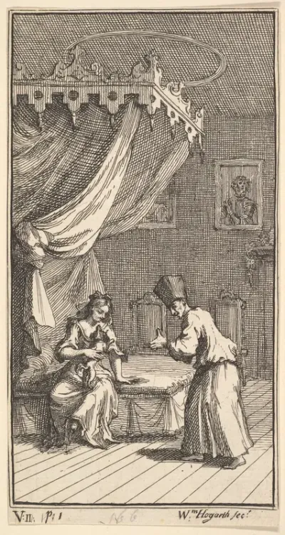 The New Metamorphosis, Plate 5: Fantasio, Transformed into a Lapdog, in the with Donna Theresa