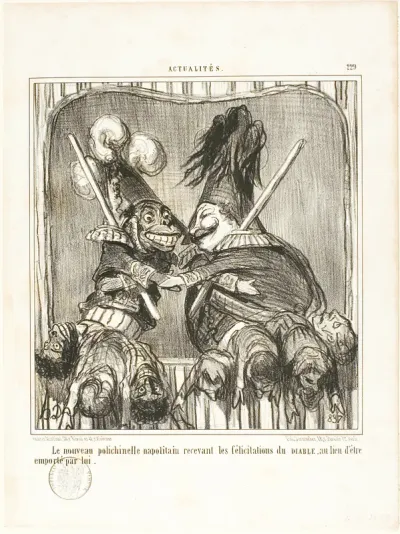 The New Neapolitan Buffoon. Receiving the congratulations of the DEVIL instead of being carried off by him, plate 229 from Actualités