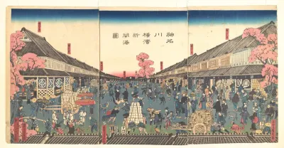 The Newly Opened Port of Yokohama in Kanagawa Prefecture (Kanagawa Yokohama shinkaikōzu) — Utagawa (Gountei) Sadahide Kanvas Tablo