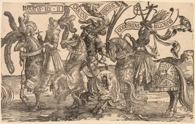 The Nine Heroes:  Arthur, Charles the Great (Charlemagne), Godfrey of Bouillon