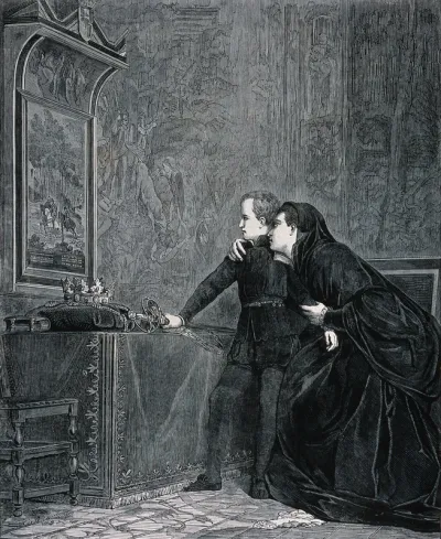 The oath of Henri de Guise: he and his mother look at a painting of the assassination of his father, and vow revenge