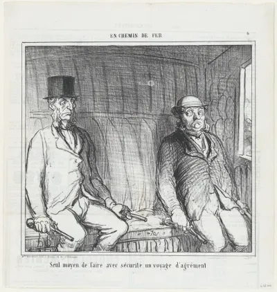 The only way to be safe on a pleasure trip, from 'On the train,' published in Le Charivari, September 3, 1864