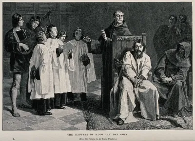 The painter Hugo van der Goes with onlookers and a group of choir boys singing
