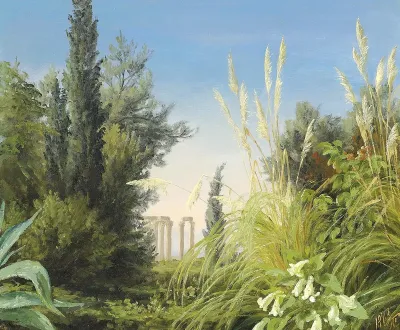 The Palace gardens of Athens, with a view of the Olympieion.