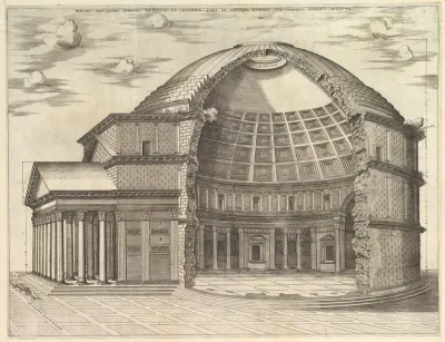 The Pantheon, broken away to show the interior, from "Speculum Romanae Magnificentiae"