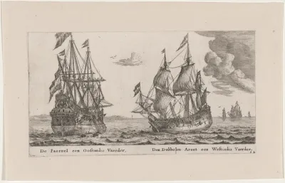 The "Parel" (Pearl), an East Indiaman and the "Dubbele Arent" (Spread Eagle), a West Indiaman