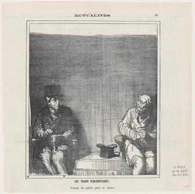The parliamentary trains: One was for, the other against the government's proposal, from 'News of the day,' published in Le Charivari, January 27, 1872