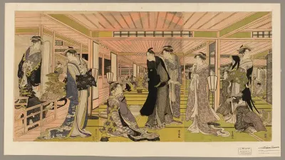 The parlor of a brothel in the pleasure quarters