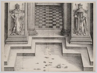 The Pedestal of the Central Portal with Figures of Two Archdukes of Austria, from the Arch of Honor, proof, dated 1515, printed 1517-18