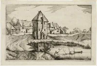 The Pond, plate nine after Pictures of Farms, Country Houses and Rustic Villages (Praediorum villarum et rusticarum casularum icones)