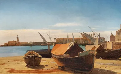 The port of Anzio with boats on the shore.