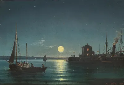 The port of Helsingør by moonlight.