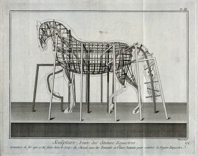 The preparatory iron armature for an equestrian statue