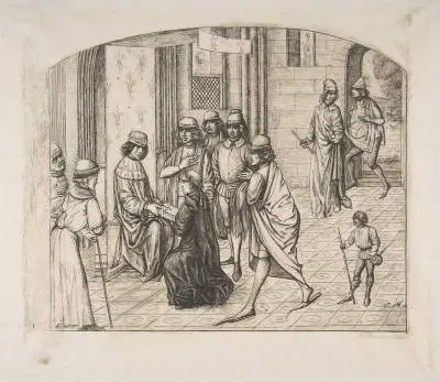 The printer Valère Maxime being presented to King Louis XI, after an earlier miniature