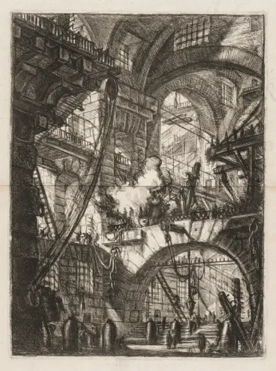 The Prisons:  A Perspective of Arches with a Smoking Fire in the Center