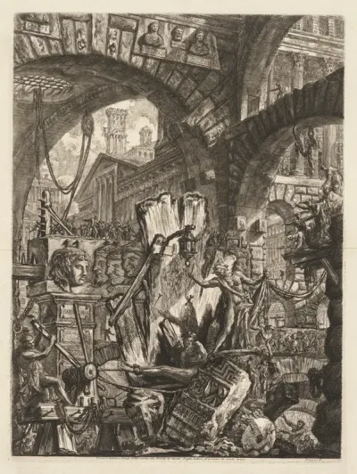 The Prisons:  An Architectural Medly, with a Man on the Rock in the Foreground