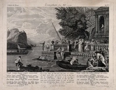 The prodigal son returns home by boat to a large party