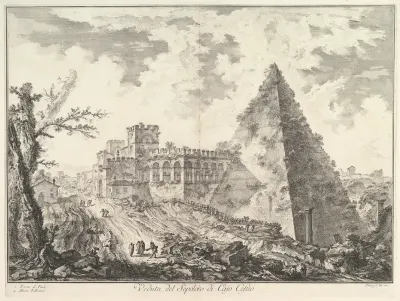 The Pyramid of Caius Cestius, with the Porta S. Paolo and adjoining road (Veduta del Sepolcro di Cajo Cestio), from "Vedute di Roma"
