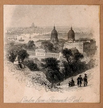 The Queens' House, Greenwich, from the south, with the Royal Naval Hospital and London in the distance