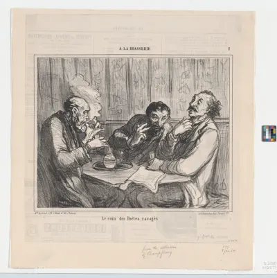 The ravaged poets' corner, from 'In the pub,' published in Le Charivari, January 7, 1864