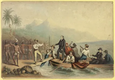 The Reception of the Rev. J. Williams, at Tanna in the South Seas, the Day Before He was Massacred