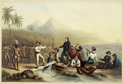 The Reception of the Rev. J. Williams, at Tanna in the South Seas, the Day Before He was Massacred, from Two Specimens