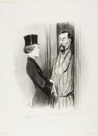 The Rendez-Vous. “- Madame Eudoxie Blancminet? - That's me, Monsieur... what can I do for you?,” plate 44 from Les Beaux Jours De La Vie