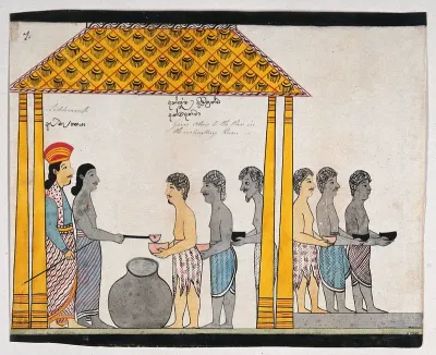 The representative of the people of Jetuttara gives alms to the poor in the victualling rooms